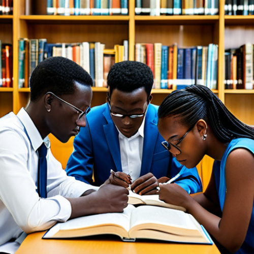 Home 24 **
"A diverse group of Chadian university students, fully clothed in appropriate attire, studying together in a modern library. The library is well-lit and filled with books. Safe for work, family-friendly, perfect anatomy, correct proportions, professional setting, high quality."
**