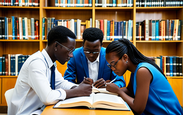 **

"A diverse group of Chadian university students, fully clothed in appropriate attire, studying together in a modern library. The library is well-lit and filled with books. Safe for work, family-friendly, perfect anatomy, correct proportions, professional setting, high quality."

**